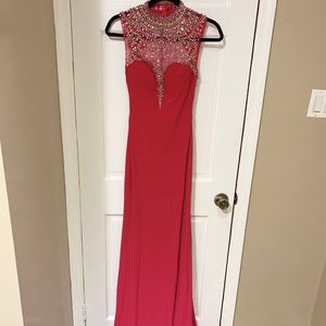 Mori lee hot pink dress.